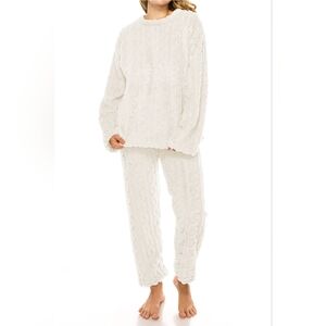 Cream Cable Knit Cozy Teddy Fleece Loungewear Coordinated Set